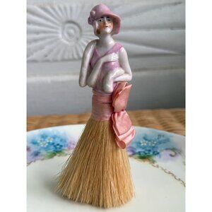 Antique 20's German Porcelain Half Doll Flapper Girl Clothes Brush